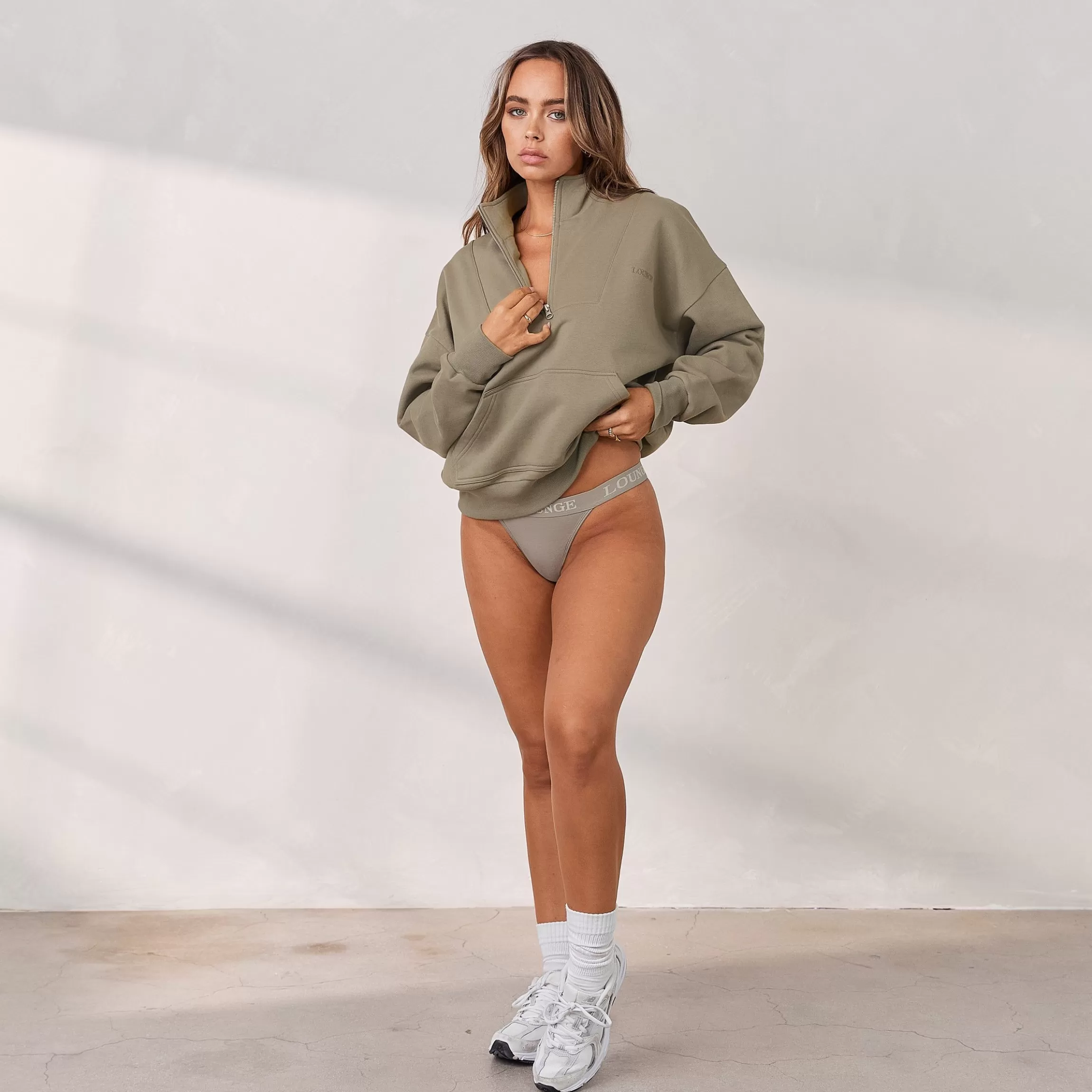 Kvinna Lounge Underwear Signature Troja Med Kvart Dragkedja